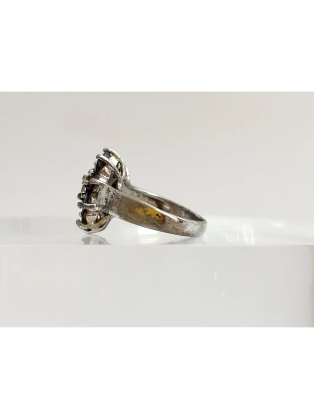 Tanzanite Cluster Gemstone Tapered Shank Sterling Silver 925 Vintage Ring - sz 7